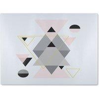 Benjamin Tate Design Pink & Grey Geometric Triangles Glass Chopping Board in Natural