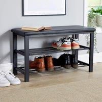 Home Source Metal Shoe Bench with Storage Shelfs For Entryway Hallway Seating Home in Black