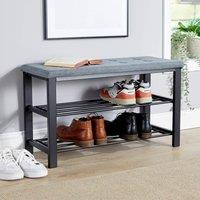 Home Source Metal Shoe Bench with Storage Shelfs For Entryway Hallway Seating Home in Grey