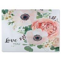 Benjamin Tate Design Garden Flower Pink Peach Rose White Anemone Glass Chopping Board in Natural