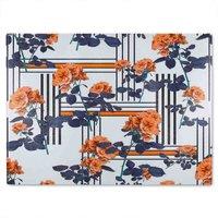 Benjamin Tate Design Geometric Lines & Flowers Glass Chopping Board in Natural
