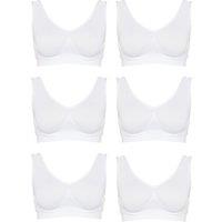 Eden House Women's Pack of 6 Comfort Bras Seamless Crop-Top Style in White | Size: 18