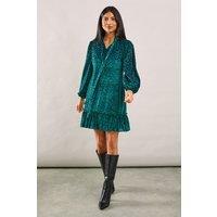 Animal Burnout Tie Neck Dress