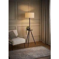 ValueLights Desmond Side Table Tripod Floor Lamp with Natural Linen Lamp Shade in Black