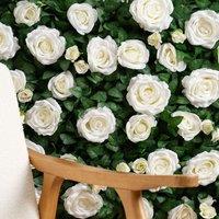 Scottish Everlastings Ltd Rose & Foliage Flower Wall Backdrop Panel 60x40cm Pack 2 in White | Size: 60x40 cm