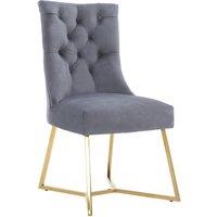 Life Interiors Single Ambra Modern Velvet Dining Chair with Gold Legs, Ring Handle & Tufted Back in Grey