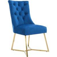 Life Interiors Single Ambra Modern Velvet Dining Chair with Gold Legs, Ring Handle & Tufted Back in Blue
