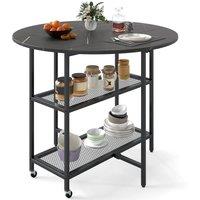 Gymax 100cm Round Kitchen Table Modern Dining Table With Drop Leaf Tabletop in Black