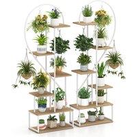 Gymax 2 Pack 6-Tier Metal Plant Stand Heart-Shape Ladder Plant Shelves in Light Khaki