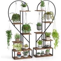 Gymax 2 Pack 6-Tier Metal Plant Stand Heart-Shape Ladder Plant Shelves in Brown