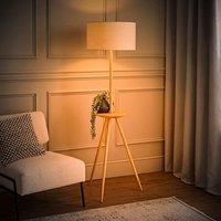 ValueLights Desmond Side Table Tripod Floor Lamp with Linen Lamp Shade & Bulb in Natural