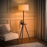 ValueLights Desmond Side Table Tripod Floor Lamp with Linen Lamp Shade & Bulb in Black