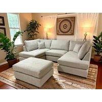 Furniture 786 Harper 5 seater U shaped Chenille Fabric Corner Sofa in Beige