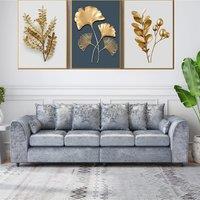 Furniture 786 Throne 4 Seater Scatter Back Crushed Velvet Sofa in Silver
