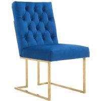 Life Interiors Single Siena Luxury Tufted Velvet Dining Chair with Gold Frame in Blue