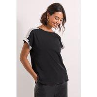 Dorothy Perkins Women's Short Sleeve T-Shirt Sequin Blouse in Black | Size: 8