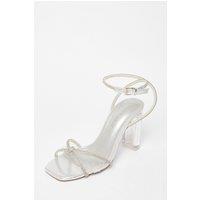 Quiz Women's Silver Wide Fit Diamante Clear Block Heels | Size: 4