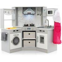 Costway Kids Corner Kitchen Playset Wooden Play Kitchen Toddlers Pretend Cooking Toy in Grey