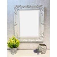 Downton Interiors Antique White Wood Frame Wall Mirror with Bevelled Glass 53cm x 43cm | Size: Small