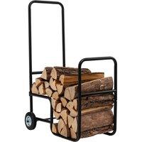 Costway Firewood Cart Rolling Log Carrier Fireplace Log Holder Durable Rubber Wheels in Black
