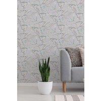 Sublime Japan Art Deco Blue Metallic Geometric Wallpaper in Grey | Size: 10000mm x 520mm