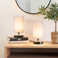 ValueLights Francis Matte Black Dimmable Touch Table Lamp with Fabric Shade in Light Grey