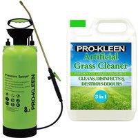 ProKleen 8L Pump Pressure Sprayer & Cut Grass Scent Artificial Grass Cleaner 5L in Green