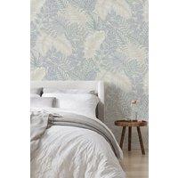 Superfresco Easy Scattered Leaves Floral Duck Egg Blue Wallpaper in White | Size: 10000mm x 520mm