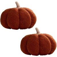 OHS Pumpkin Sofa Cushion Soft Fleece Filled 2 Pack Autumn Plush Home Decor Plump in Burnt Orange