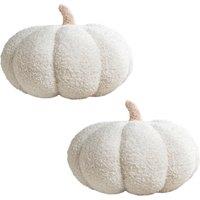 OHS Pumpkin Sofa Cushion Soft Fleece Filled 2 Pack Autumn Plush Home Decor Plump in Cream