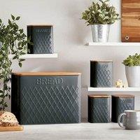 Cooks Professional 5 Piece Square Kitchen Storage Cannister Set with Bamboo Lids in Dark Grey