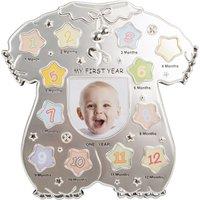 Happy Homewares Baby Sleep Suit Shape My First Year Matt & Silver Plated Multi Picture Frame