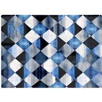 Warren Reed - Designer Square Checkered Pattern Glass Chopping Board in Blue
