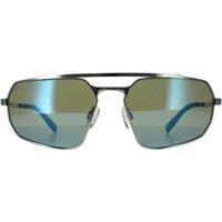Serengeti Men's Rectangle Shiny Silver Saturn 555nm Blue Polarized Hinkley