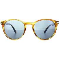 Persol Men's Round Brown Striped Yellow Blue Anti-Glare Sunglasses