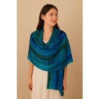Silk and Bears Women's Peacock Blue Brushstroke Silk Scarf - Hand-Dyed Mulberry Silk Shawl Wrap, Artisan Gift in Turquoise