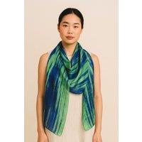 Silk and Bears Women's Parrot Green & Royal Blue Brushstroke Silk Scarf - Hand-Dyed Mulberry Silk Shawl Wrap, Bold Occasion Gift in Bright Green