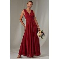 Jolie Moi Women's Cora Sleeveless Chiffon Maxi Dress in Dark Red | Size: 16