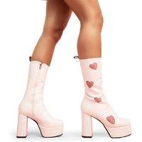 Lamoda Women's Game Of Love White PU Pink Heart Platform Calf Boots - Chunky Gothic | Size: 10