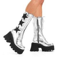 Lamoda Women's SilverPU Big League Chunky Platform Calf Boots BlackStar Bold Fashion in Silver | Size: 6