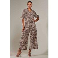 Jolie Moi Women's Wide Leg Half Sleeve Jumpsuit in Light Brown | Size: 8