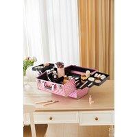SHEONLY Pink Makeup Box Professional Cosmetic Organizer Aluminum Storage Box with 6 Trays