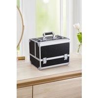 SHEONLY Black Makeup Box Professional Cosmetic Organizer Aluminum Storage Box with 6 Trays