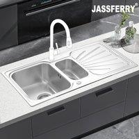 JASSFERRY Stainless Steel Kitchen Sink 1.5 Bowl Reversible Drainer in Silver