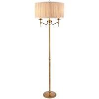 Netlighting Stanford 2 Light Floor Lamp Antique Brass with Beige Shade E14 in Gold