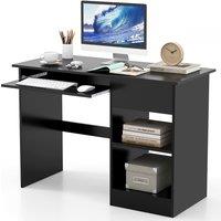 Costway Wooden Computer Desk with Pull-out Keyboard Tray-Black in Black