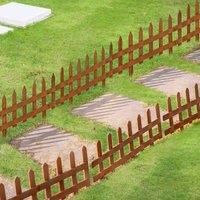 OUTSUNNY Pack of 12 Wooden Plant Border Fence Garden Fixed Picket Fence in Brown