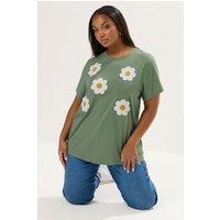 Yours Women's Applique Daisy T-Shirt in Green | Size: 14