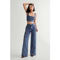 NastyGal Women's Lace Front Detail Jean in Authentic Midwash | Size: 6