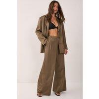 NastyGal Women's Satin Pleated Tailored Pants in Olive | Size: 6